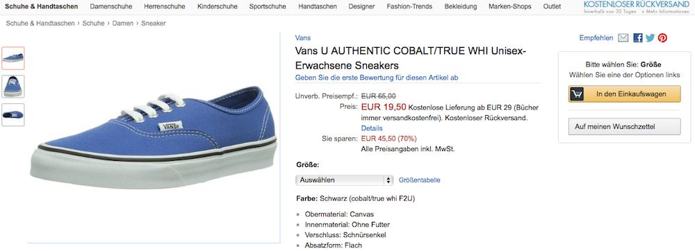 Vans-Angebot-Blau